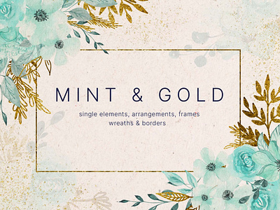 Mint & Gold Watercolor Design Elements flower frame gold graphicpear mint png png download watercolor watercolor element