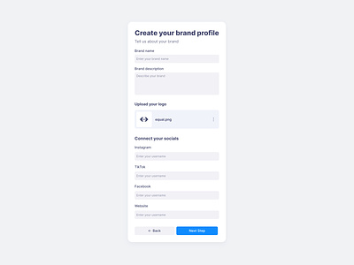 Creation Your Brand Profile Settings create account dashboard dashboard card design design system equal fill info lightbox mobile pop up product design profile profile creation ui ui trends upload image userexperience userinterface ux widget