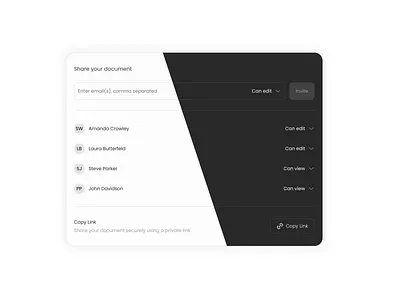 Share Modal - Light Mode vs Dark Mode ai artificial intelligence dark mode document share light mode popup share modal