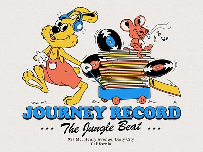 Journey Record album cover branding cartoon character illustration classic cartoon collect graphics cute illustration design illustration music art rabbit illustration record shop record studio retro mascot typography vintage cartoon vintage mascot viny collection vinyl