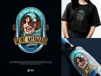 Wine Mermaid T-shirt design apparel branding clothing design design hand drawing illustration logo tshirt design