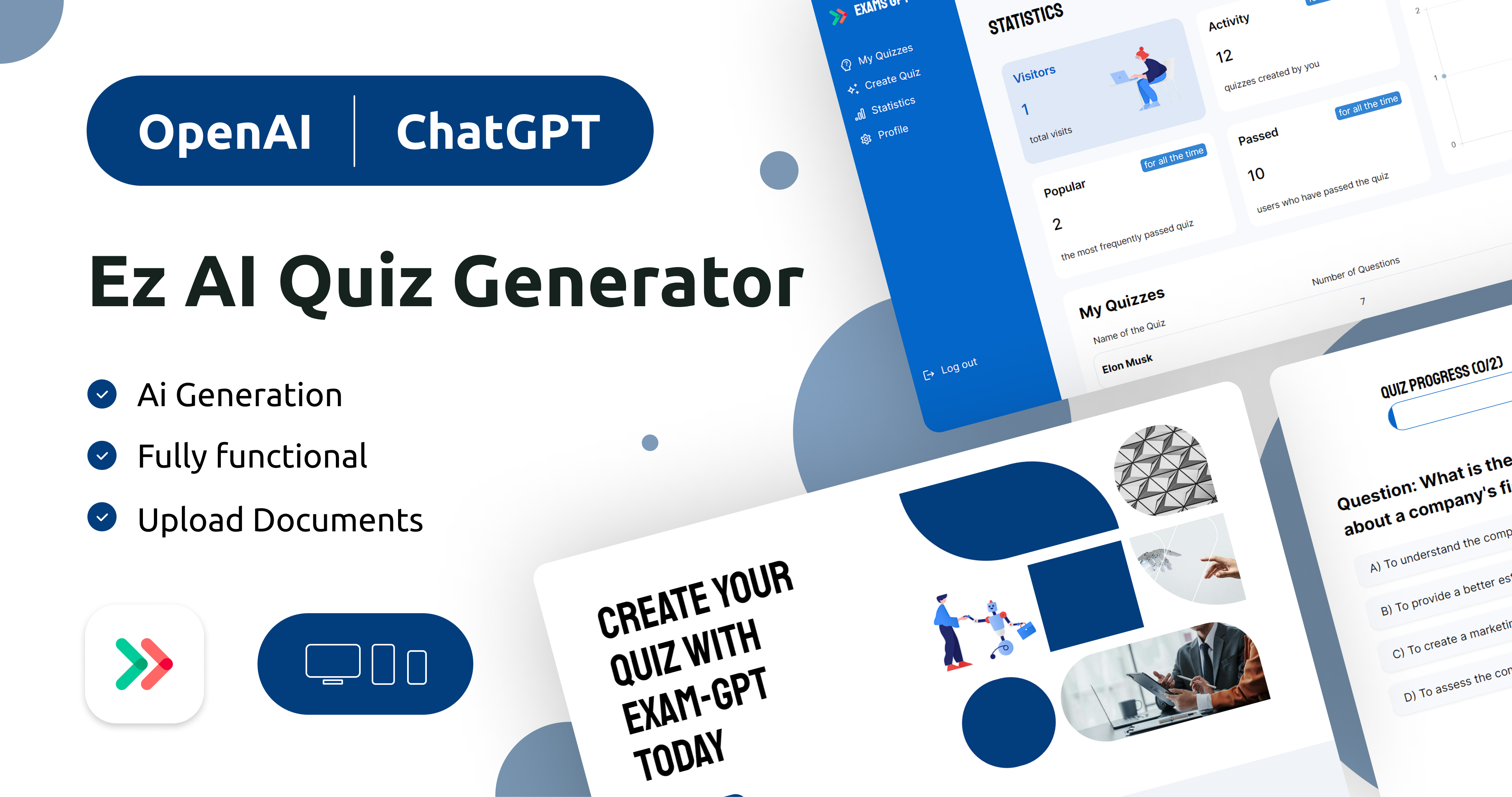Ez Ai Quiz Generator NoCode Web Template ai solution bubble.io chat gpt eazycode nocode quizz generator web dev web template