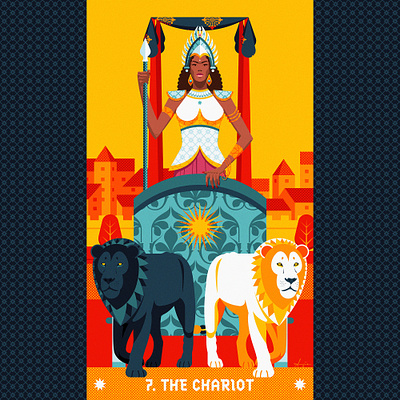Tarot card #07: The Chariot adobe illustrator arcana major blue cards chariot contrast daily art deck flat design illustration orange playing cards red stylized tarot vector vector illustration women yellow