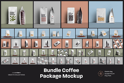 Bundle Coffee Package Mockup bag beans beverage branding brown bundle coffee package mockup coffee coffee pouch coffee pouch mockup coffee shop container design doy pack pack package packaging pouch psd realistic tea side gusset