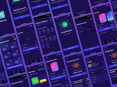 Fininvest mobile app design dark design design finance financial application interface iphone iphone app mobile mobile app mobile application simple ui