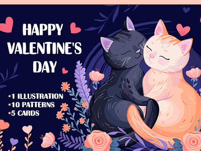 💗Valentine's day illustration💗 on the creative market animation cat graphic design illustration patterns love valentines day