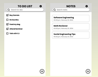 TO DO LIST AND NOTES UI DESIGN ui