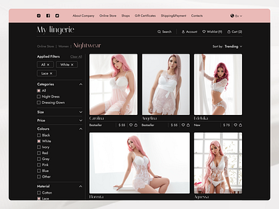 The catalogue page for online lingerie shop catalog page design filters page illustration landing page site ui uiux web design website
