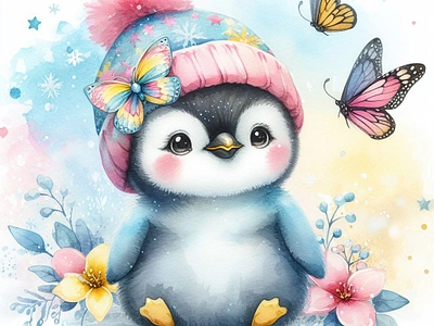 Cute Watercolor Penguin Images (Bing-AI) ai aiart aiartwork animation branding butterflies butterfly graphic design illustration logo motion graphics penguin penguins photoshop t shirt design typography t shirt design ui watercolor watercolors watercolour