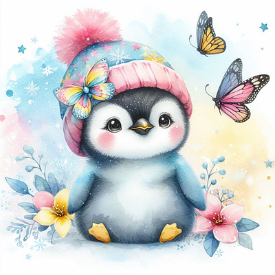 Cute Watercolor Penguin Images (Bing-AI) ai aiart aiartwork animation branding butterflies butterfly graphic design illustration logo motion graphics penguin penguins photoshop t shirt design typography t shirt design ui watercolor watercolors watercolour