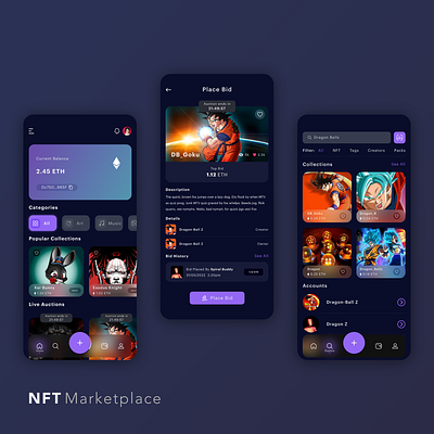 NFT Marketplace Mobile App glassmorphism marketplace nft ui user interface