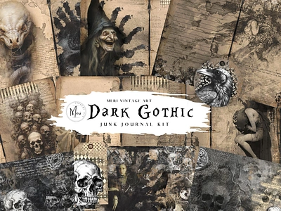 Dark Gothic junk journal kit branding clipart design ephemera graphic design illustration junk journal scrapbook