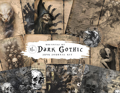 Dark Gothic junk journal kit branding clipart design ephemera graphic design illustration junk journal scrapbook