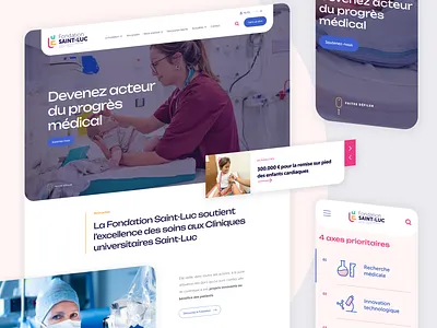 Fondation Saint-Luc - Odoo Website Design belgium blue clean clinic design desktop foundation hospital interface medical mobile modern odoo pink research saint luc ui ux web website