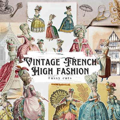 vintage french high fashion clipart branding clipart design ephemera graphic design illustration junk journal scrapbook