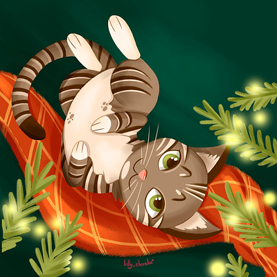 Home comfort balls book illustration cat cat illustration childrens illustration christmas christmas illustration christmas tree cute cat cute kitty digital art illustration kitty new year picture plaid red plaid