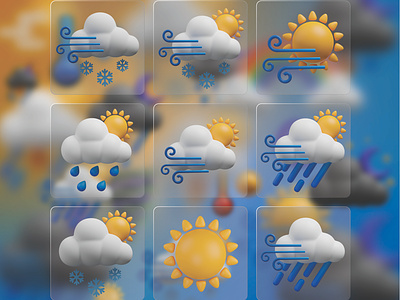 weather 3D icon Set 3d clouds forcast icon illustration overcast rain snow snowfall sun ui ux vector weather weather 3d icons weather elements weather icons wind winds and rain windy day