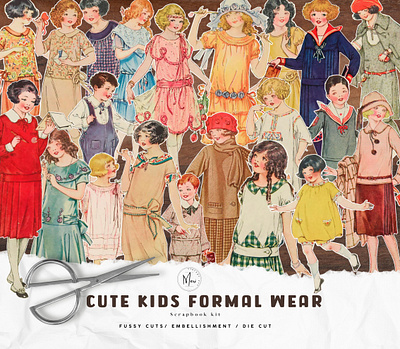 vintage cute kids formal wear clipart branding clipart design ephemera graphic design illustration junk journal scrapbook