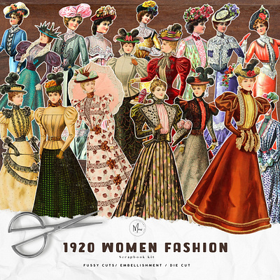 vintage 1920's women fashion clipart branding clipart design ephemera graphic design illustration junk journal scrapbook