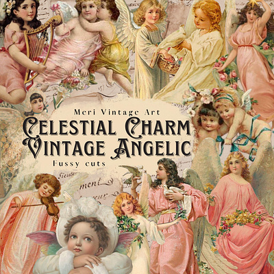 Celestial charm vintage angels clipart branding clipart design ephemera graphic design illustration junk journal scrapbook