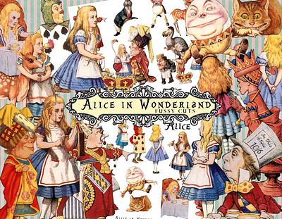 Vintage Alice in wonderland fussy cut branding clipart design ephemera graphic design illustration junk journal scrapbook