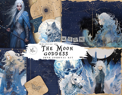 The Moon Goddess junk journal kit branding clipart design ephemera graphic design illustration junk journal scrapbook