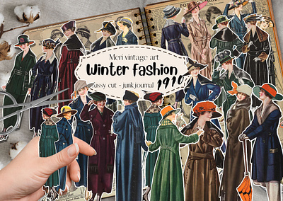 vintage Winter fashion 1910 clipart branding clipart design ephemera graphic design illustration junk journal scrapbook