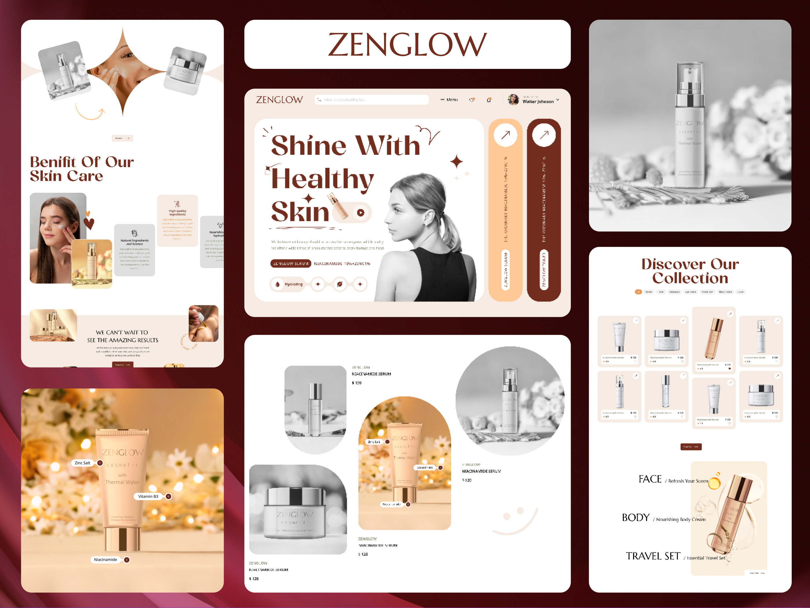 ZENGLOW || SKIN CARE PRODUCT beauty brand branding design e commerce ecommerce herosection landingpage light theme logo minimal mobile responsive portfolio skincare sleek typography ui uiuxdesign ux website