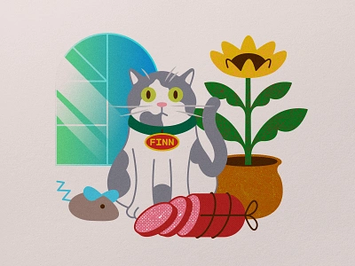 Finn cat cute design eyes flower graphic design icon illustration logo mouse plant portrait pot print salami screen sun tag toy window