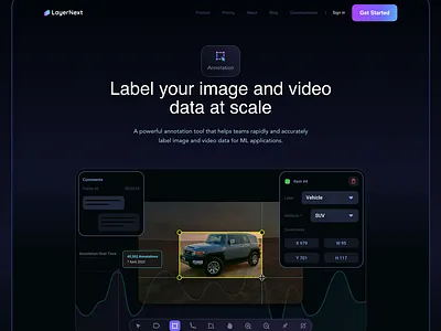LayerNext Annotation Studio-Landing Page artificial intelligence dark mode landing page website