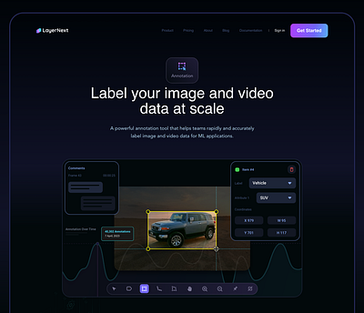 LayerNext Annotation Studio-Landing Page artificial intelligence dark mode landing page website