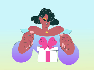 Girl ties a bow on a gift 2d animation bow character animation gift gift bow gift box present present bow receiving gift receiving present surprise surprise gift valentines valentines day wink wink eye woman woman with gift womens day