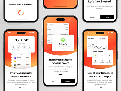 Onboarding Payment app app banking design digital wallet finance instantpayments manage mobilewallet mockup money onboarding onlinebanking orange payment product transfer ui