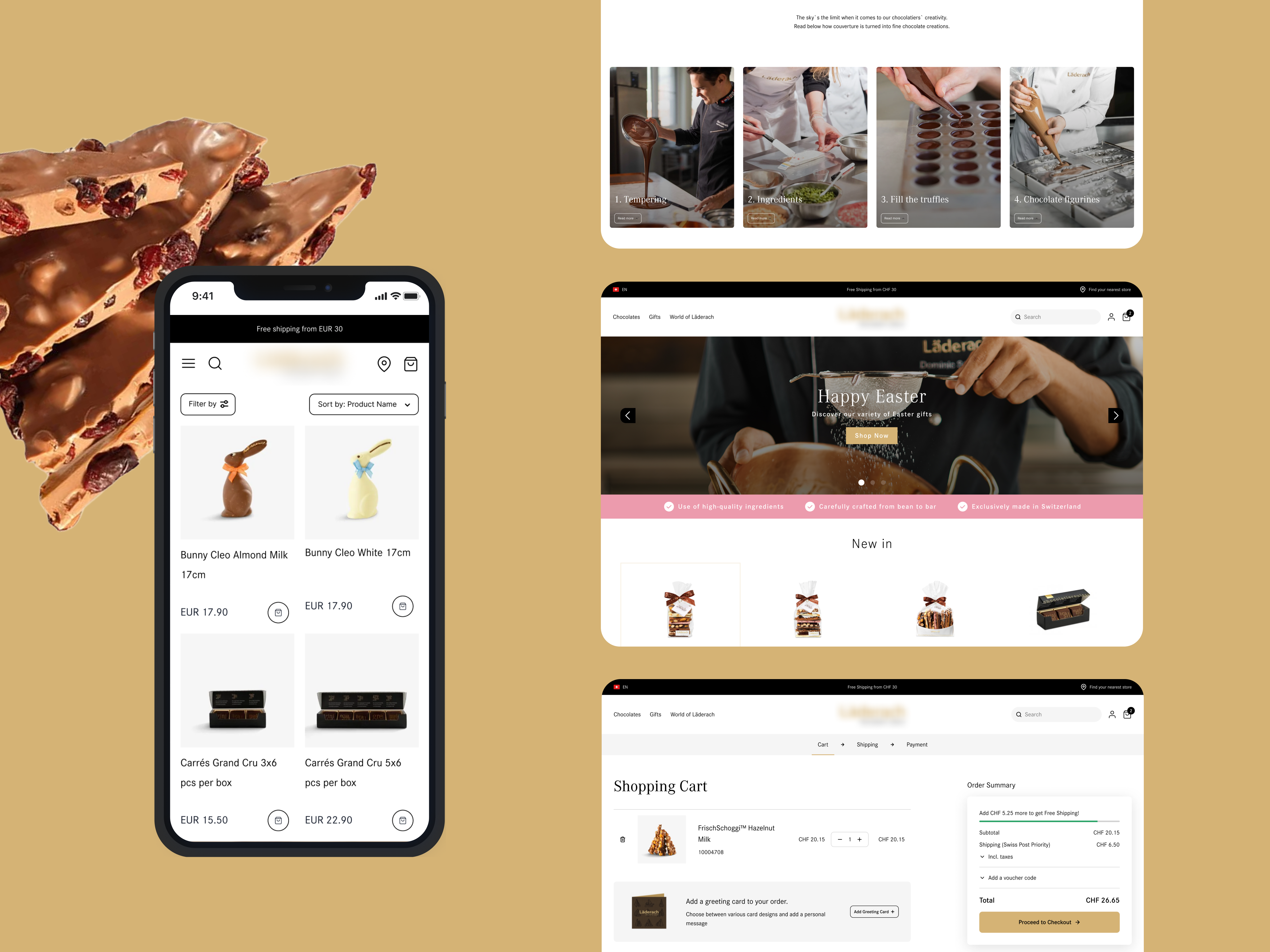 Chocolate & Confectionary Online Store Design chocolate design desktop ecommerce interface landing page minimal mobile online store ui ux web website