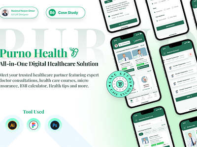 Purno Health - Medical Healthcare App UX Case Study bd bd medical design doctor doctor online healthcare landing page medical medical app minimal online doctor online doctor consultation ui ux