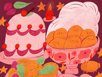 Dinner agnes gyorfi artistic cake character colorful cute dinner dumpling flat illustration food illustration textured