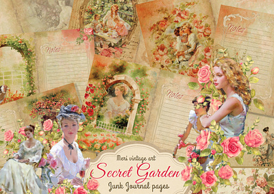 Secret garden jink journal kit branding clipart design ephemera graphic design illustration junk journal scrapbook