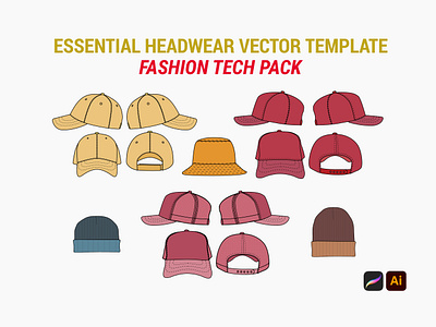 Essential Headwear Vector Mockup Template apparel beanies bucket hat caps fashion fashion design fashion designing fashion flats fashion illustration flat illustrations graphic design hat hat illustration hats headwear illustration mock ups mockup snapback streetwear idea