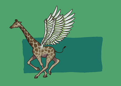 Winged Giraffe (on light green bg) design giraffe graphic design illustration print wings