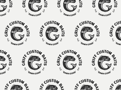 Griff Custom Baits Logo Badge badge bait branding fish fish hook fishing fishing lure hook identity illustration logo mark vector