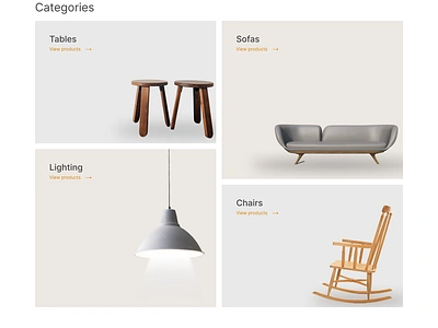 Furniture website - Categories section editoral furniture ui web design