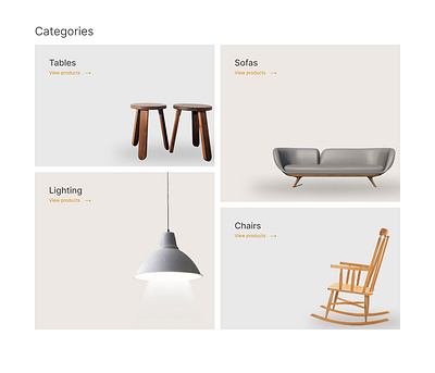 Furniture website - Categories section editoral furniture ui web design