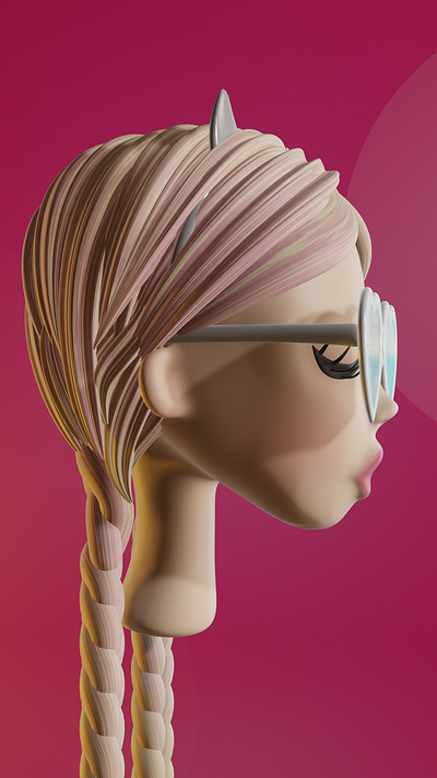 Doll 3d blender blonde braids charcter glasses modeling pink woman