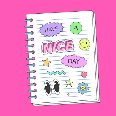Have A Nice Day Pop Art Stickers Collage. Y2K Groovy Illustation 90s abstract art bright collage comic cool design eyes flower funny groovy illustration notebook patch smile sticker trendy ui y2k