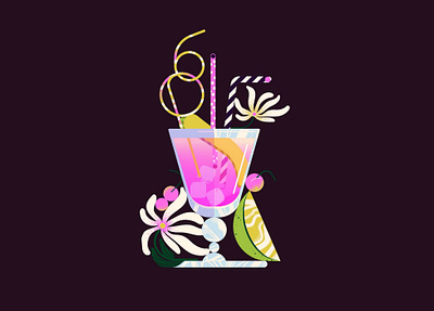 Cheers cocktail drink food fruits glass icon illustrator mocktail pink texture vector