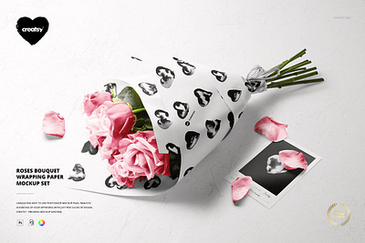 Roses Bouquet Wrapping Paper Mockup cards creator creatsy customizable design generator mock up mock ups mockup mockups patterns personalized printed smart object template templates valentines