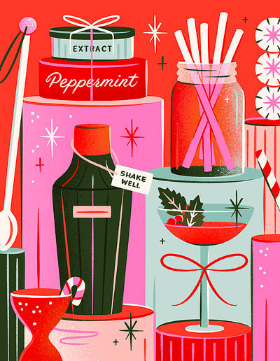 Peppermint Party 2d illustration cocktails colorful editorial illustration hand lettering holiday ill illustration lettering peppermint