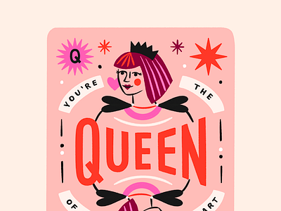 Queen of Hearts 2d illustration card deck colorful galentines hand lettering illustration lettering playing cards queen valentines day