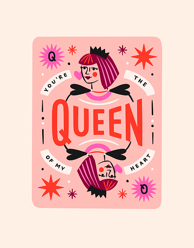 Queen of Hearts 2d illustration card deck colorful galentines hand lettering illustration lettering playing cards queen valentines day