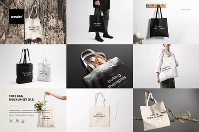 Tote Bag Mockup Set (v.1) creator custom customizable design designed generator mock ups pattern patterns personalized printed smart object surface template templates tote bag mockup set (v.1)